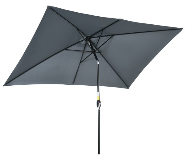 Outsunny 3x2m Patio Parasol Garden Umbrellas Canopy with Aluminum Tilt Crank Rectangular Sun Shade Steel, Dark Grey Aosom UK