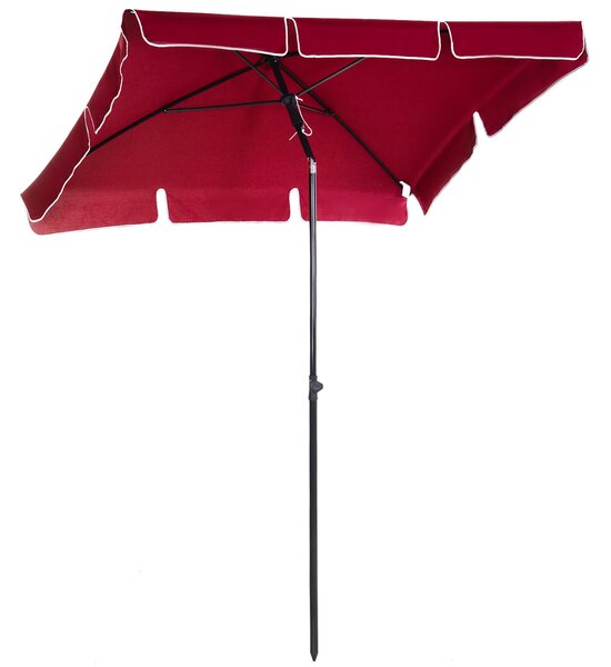 Outsunny Rectangular Patio Parasol: Red Aluminium Sun Umbrella with Tilt Function, 2M x 1.25M Shade Canopy Aosom UK