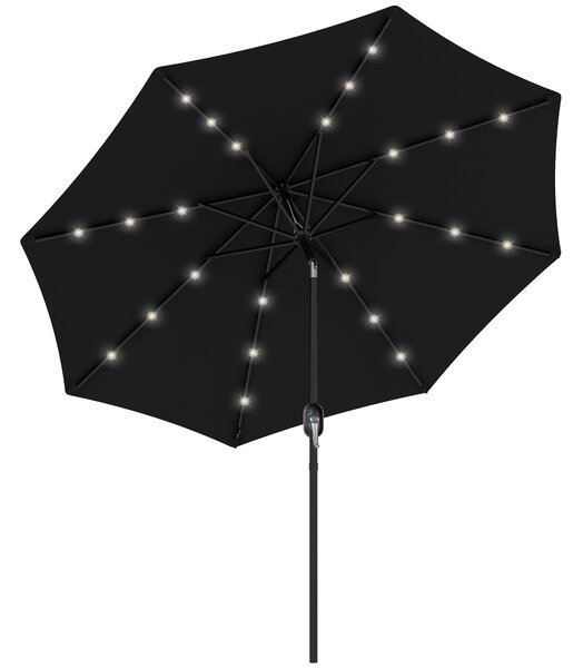 Outsunny 2.7m Outdoor Patio Garden Umbrella Parasol with Tilt Crank and 24 LEDs Lights, Black