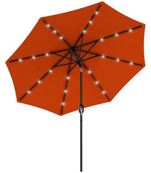 Outsunny 2.7m Outdoor Patio Garden Umbrella Parasol with Tilt Crank and 24 LEDs Lights, Orange