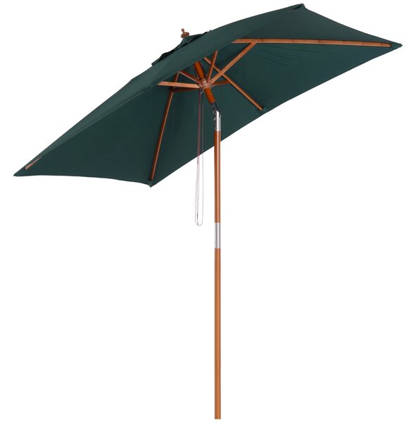 Outsunny Waterproof Garden Umbrella Patio Umbrella Market Parasol, Outdoor Sunshade 6 Ribs w/ Wood and Bamboo Frame, Brown Green Aosom UK