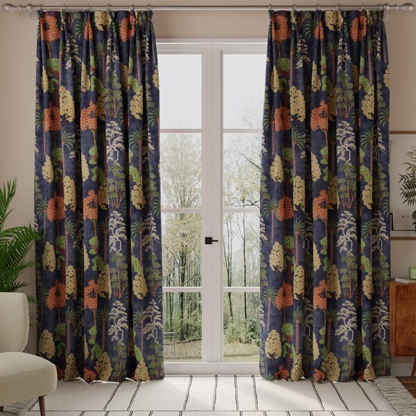 Linda Barker Bonsai Garden Velvet Print Made To Measure Curtains Blue