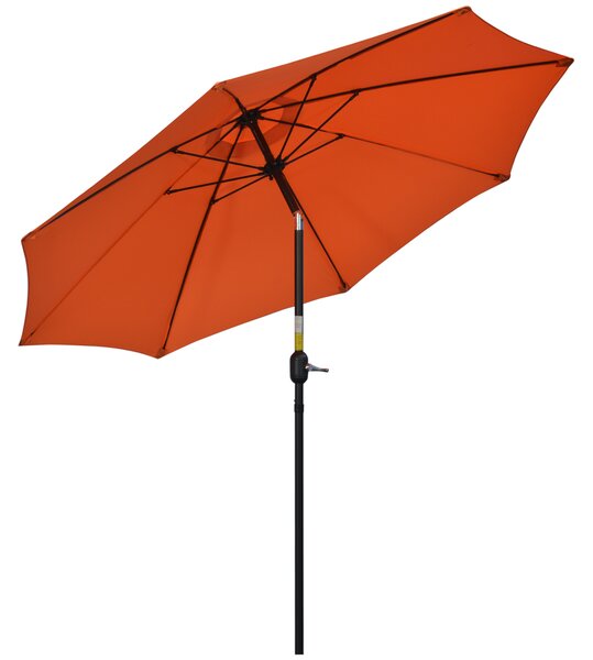 Outsunny 2.6M Patio Parasol Sun Umbrella, Tilt Shade Shelter Canopy with Crank 8 Ribs Aluminium Frame, Orange Aosom UK