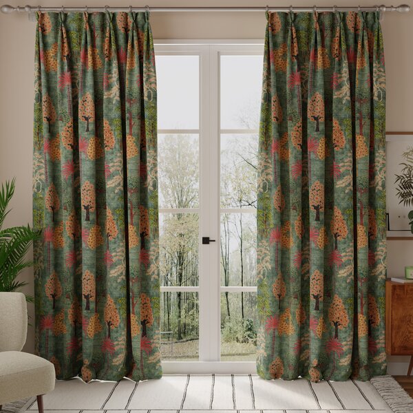 Linda Barker Bonsai Garden Velvet Print Made To Measure Curtains Green Grey