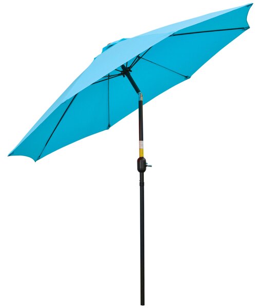 Outsunny 2.6M Patio Sun Umbrella with Tilt, Crank, 8 Ribs Aluminium Frame, Shade Shelter Canopy, Blue Aosom UK