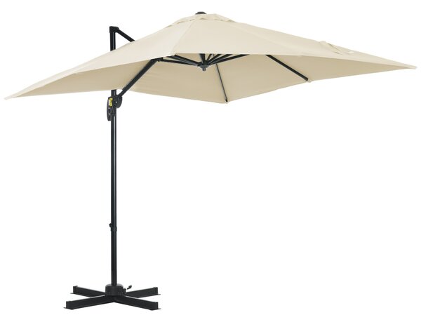 Outsunny 2.5 x 2.5m Patio Offset Parasol Umbrella Cantilever Hanging Aluminium Sun Shade Canopy Shelter 360° Rotation w/Crank Handle, Cream White