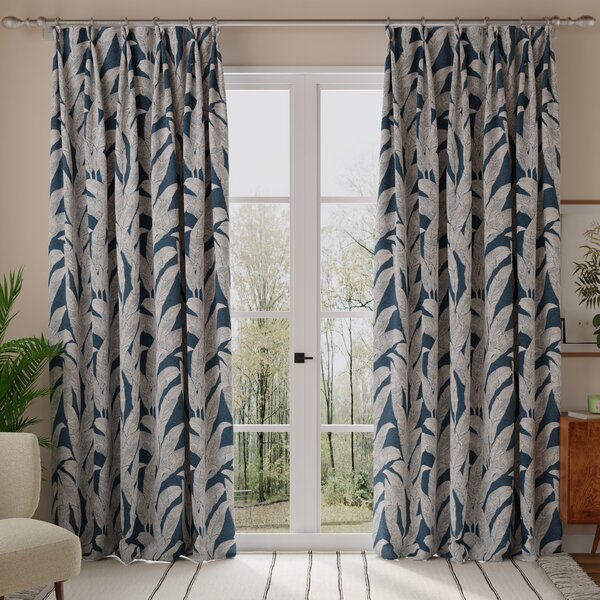 Linda Barker Evergreen Leaf Made To Measure Curtains Blue