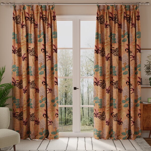 Linda Barker Cloud Tree Velvet Print Made to Measure Curtain Peach