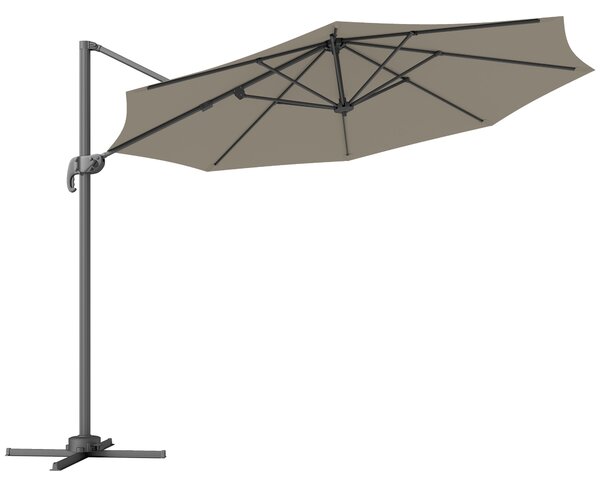 Outsunny 3 x 3(m) Cantilever Parasol with Cross Base, Garden Umbrella with 360° Rotation, Crank Handle and Tilt for Outdoor, Light Grey