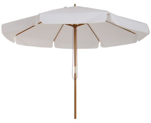 Outsunny 3.3(m) Garden Parasol Umbrella, Outdoor Sun Shade Canopy with 8 Bamboo Ribs, Ruffles and Wood Pole, Cream White