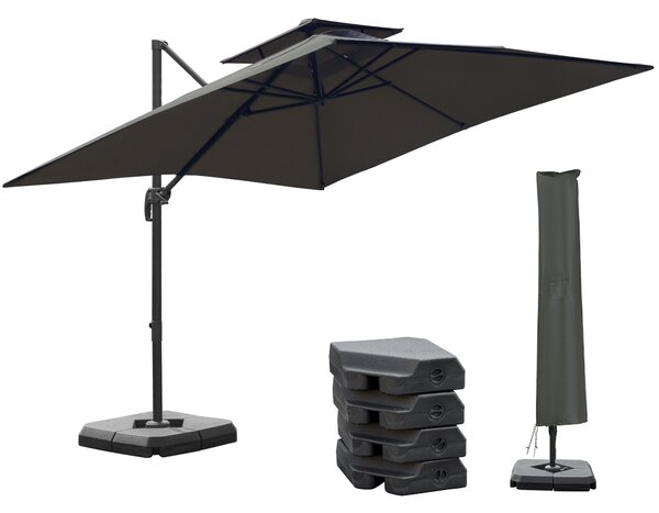 Outsunny Waterproof 3 x 3(m) Garden Cantilever Roma Parasol with Crank and Tilt, Square Overhanging Patio Umbrella with 360°Rotation Aosom UK