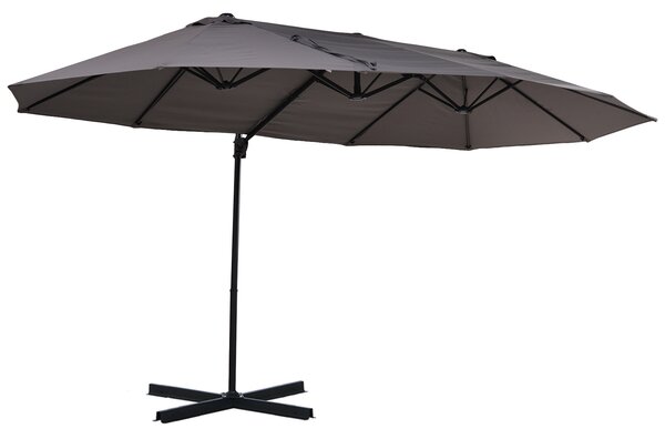 Outsunny Waterproof Double Parasol Patio Umbrella Garden Sun Shade w/ Steel Pole 12 Support Ribs Crank Handle Easy Lift Twin Canopy - Grey Aosom UK
