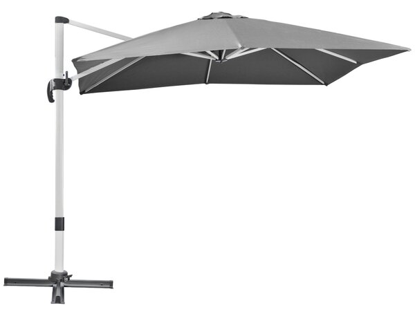 Outsunny 3 x 3(m) Cantilever Parasol, Square Garden Umbrella with Cross Base, Crank Handle, Tilt, 360° Rotation and Aluminium Frame, Grey