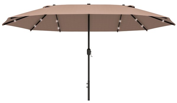 Outsunny Garden Parasol 4.4m Double-Sided Sun Umbrella Patio Sun Shade Outdoor with LED Solar Light , Khaki Aosom UK