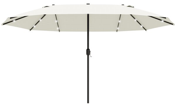 Outsunny Waterproof 4.4m Double-Sided Sun Umbrella Garden Parasol Patio Sun Shade Outdoor with LED Solar Light Cream White Aosom UK