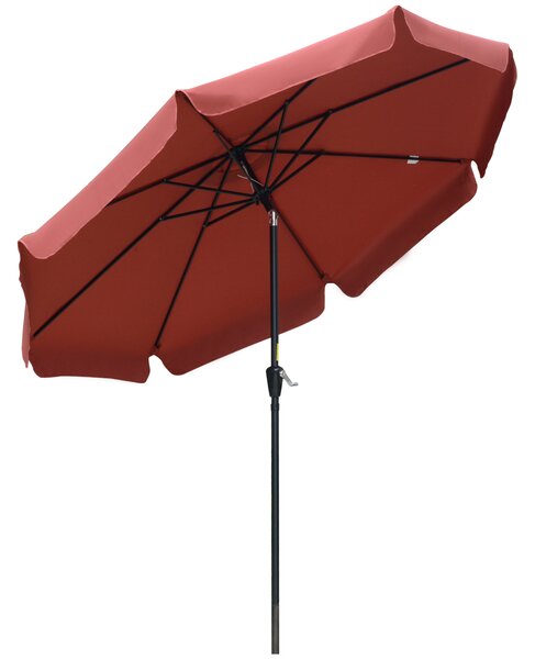 Outsunny 2.66m Patio Umbrella Garden Parasol Outdoor Sun Shade Table Umbrella with Ruffles, 8 Sturdy Ribs, Wine Red
