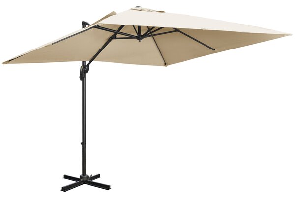 Outsunny 2.7 x 2.7 m Cantilever Parasol, Square Overhanging Umbrella with Cross Base, Crank Handle, Tilt, 360° Rotation, Aluminium Frame, Cream White