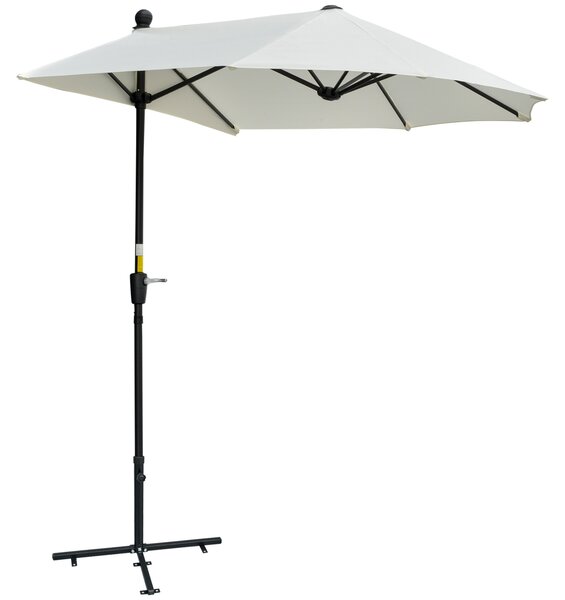 Outsunny Waterproof Half Parasol: Crank-Operated Sunshade for Balconies & Gardens, Cream White Canopy Aosom UK