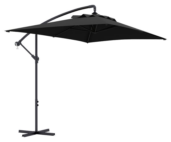 Outsunny 3x2m Cantilever Banana Parasol: Rectangular Umbrella with 6 Ribs & Crank Handle, Black