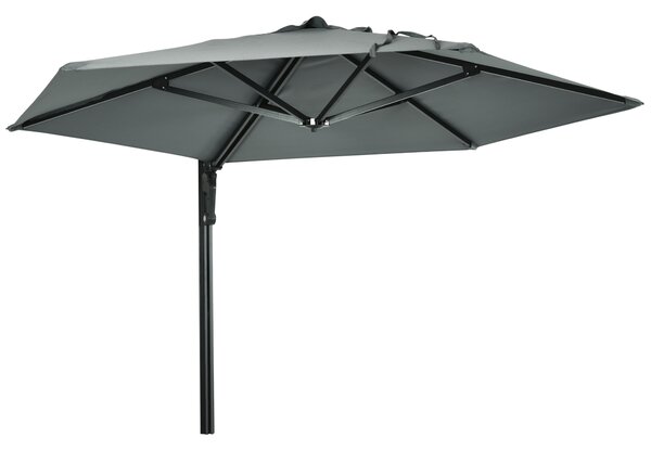 Outsunny Waterproof Wall Mounted Parasol, Hand to Push Outdoor Patio Umbrella w/ 180° Rotatable Canopy for Porch, Garden, 250 cm, Grey Aosom UK