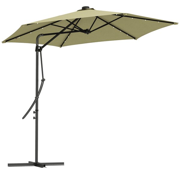 Outsunny Waterproof 3(m) Garden Parasol Cantilever Umbrella with Solar LED, Cross Base and Waterproof Cover, Beige Aosom UK