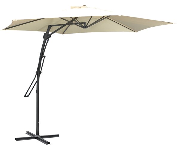 Outsunny 3m Cantilever Parasol with Easy Lever, Patio Umbrella with Crank Handle, Cross Base and 6 Metal Ribs, Outdoor Sun Shades，Garden, Cream White