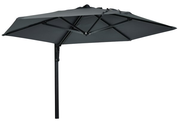 Outsunny Waterproof Wall Mounted Parasol, Hand to Push Outdoor Patio Umbrella w/ 180 Degree Rotatable Canopy, 250 cm, Dark Grey Aosom UK