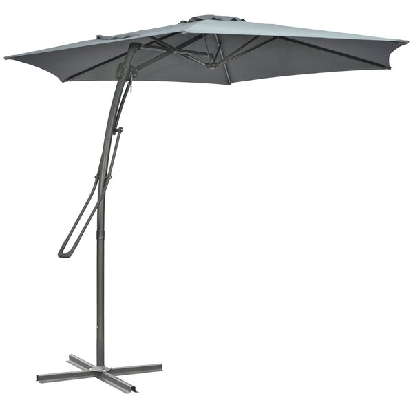 Outsunny Waterproof 3m Cantilever Parasol with Easy Lever, Patio Umbrella w/ Crank Handle, Cross Base & 6 Metal Ribs, Outdoor Sun Shades Aosom UK