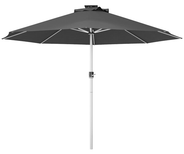 Outsunny Waterproof LED Patio Umbrella, Lighted Deck Umbrella with 4 Lighting Modes, Solar & USB Charging, Charcoal Grey Aosom UK