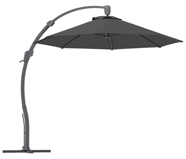 Outsunny 3(m) Garden Cantilever Parasol, Round Overhanging Umbrella with Crank Handle, Cross Base, Aluminium Frame and 360° Rotation, Banana Patio Umbrella for Outdoor Sun Shade, Grey