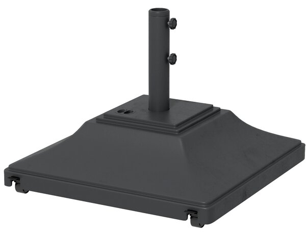 Outsunny 60kg Square Parasol Base with Wheels, 38mm, 48mm Heavy Duty Plastic Umbrella Stand, Fillable Parasol Stand for Outdoor Patio Umbrella, Black