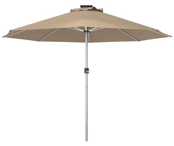 Outsunny Waterproof LED Patio Umbrella, Lighted Deck Umbrella with 4 Lighting Modes, Solar & USB Charging, Khaki Aosom UK