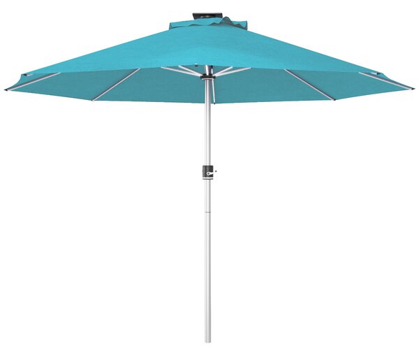 Outsunny Waterproof LED Patio Umbrella, Lighted Deck Umbrella with 4 Lighting Modes, Solar & USB Charging, Blue Aosom UK