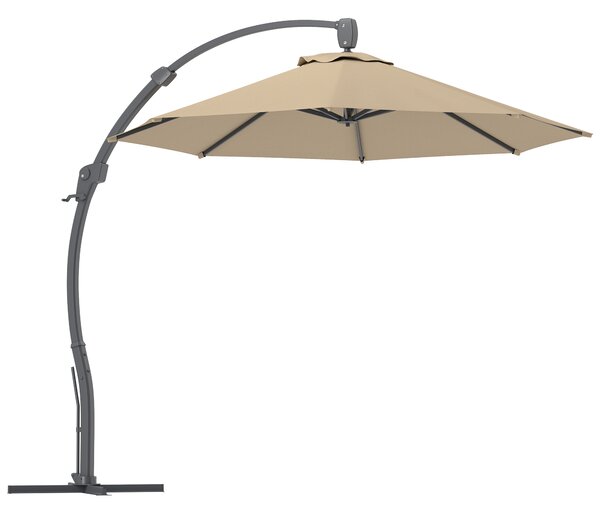 Outsunny 3(m) Garden Cantilever Parasol, Round Overhanging Umbrella with Crank Handle, Cross Base, Aluminium Frame and 360° Rotation, Banana Patio Umbrella for Outdoor Sun Shade, Khaki