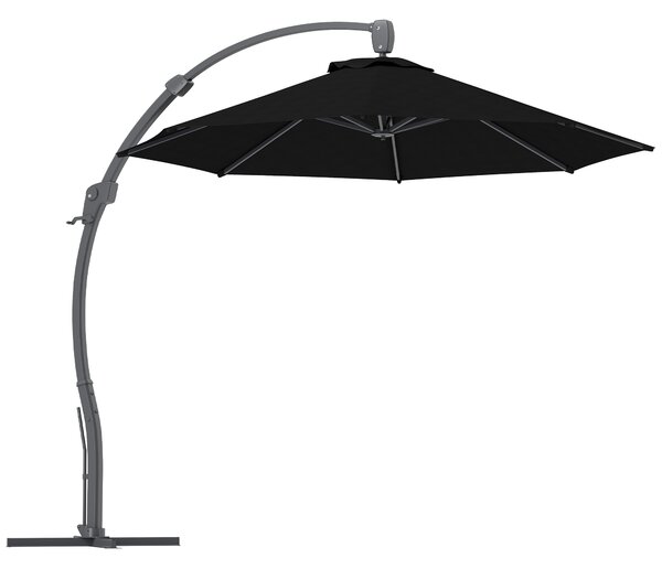 Outsunny 3(m) Garden Cantilever Parasol, Round Overhanging Umbrella with Crank Handle, Cross Base, Aluminium Frame and 360° Rotation, Banana Patio Umbrella for Outdoor Sun Shade, Black