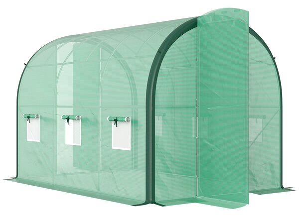 Outsunny 3 x 2m Polytunnel Greenhouse, Walk-in Tent with Steel Frame, PE Cocer, Vents & Doors foR Plant Growth, Green Aosom UK