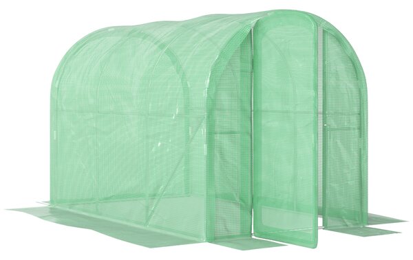 Outsunny 3 x 2 x 2m Polytunnel Greenhouse with Hinged Door, Walk-in Grow House Tent with PE Cover and Galvanised Steel Frame, Green