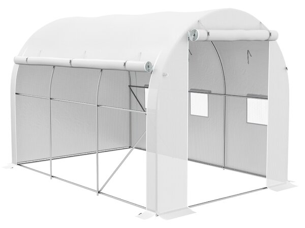 Outsunny 296 x 196cm Steel Frame Polytunnel Greenhouse - White Aosom UK