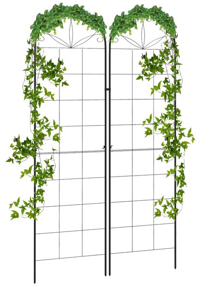 Outsunny Set of 2 Metal Garden Trellises: Climbing Plant Support Frames, Decorative Grid Design Aosom UK
