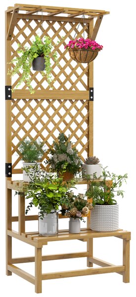 Outsunny Wooden Plant Stand with Trellis, Freestanding Raised Garden Bed for Climbing Plants, Vegetables and Flowers for Garden, Yellow