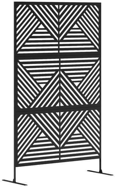 Outsunny Decorative Garden Privacy Screen with Stand, 6.5FT Freestanding Metal Outdoor Divider, Decorative Privacy Panel with Expansion Screws for Garden Pool Hot Tub, Rhombus Style, Black