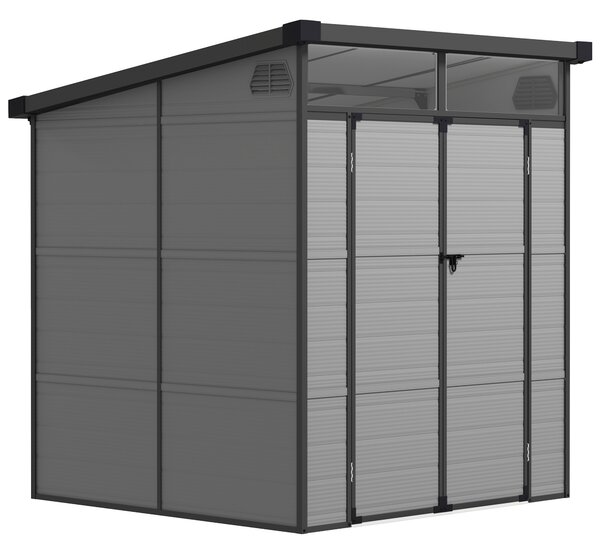 Outsunny 6 x 6ft Outdoor Garden Shed with Latch Doors, Windows and Air Vents, Resin Tool Shed for Garden & Patio, Light Grey Aosom UK