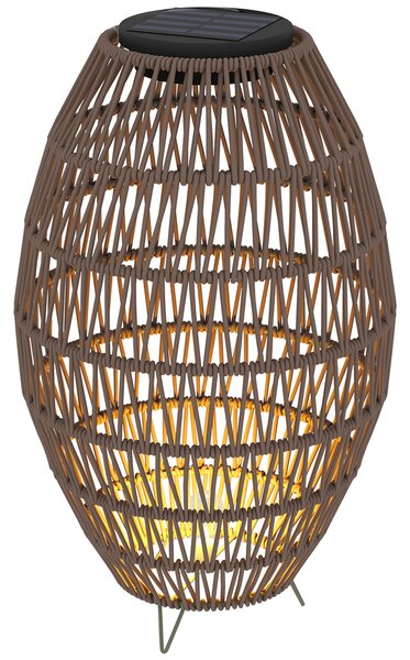 Outsunny Rattan Solar Table Lamp, Garden Solar Lantern with Auto On/Off Light, IP44 Waterproof, Decorative Outdoor Rattan Lamp for Porch, Pathway, Dark Brown