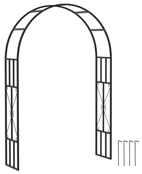 Outsunny Steel Garden Arch, 2.2m High x 1.5m Wide Metal Garden Trellis for Climbing Plants Roses Wisteria Vines, Outdoor Wedding Arch for Bridal Party Ceremony Decoration, Black