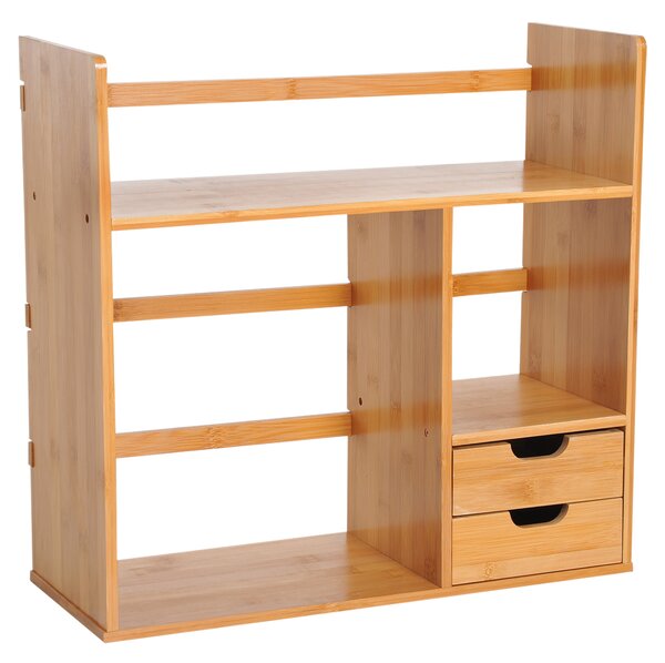 HOMCOM Desk Organiser, Bamboo Desktop Bookshelf with 2 Drawers and Stationery Storage, Reversible Use Aosom UK