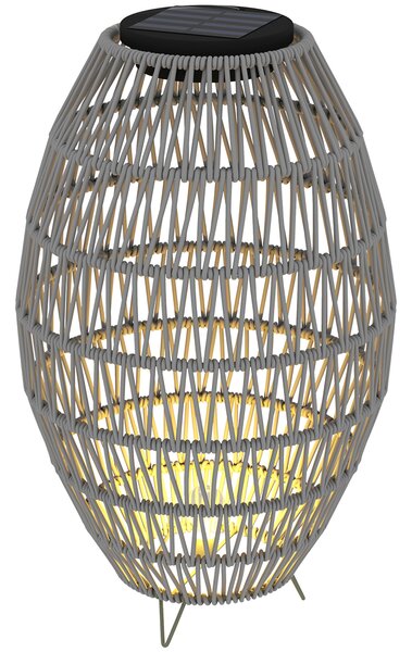 Outsunny Rattan Solar Table Lamp, Garden Solar Lantern with Auto On/Off Light, IP44 Waterproof, Decorative Outdoor Rattan Lamp for Porch, Pathway, Grey