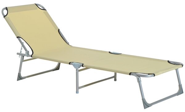 Outsunny Portable Sun Lounger, Adjustable, Oxford Cloth Fabric, Foldable for Easy Storage, Beige