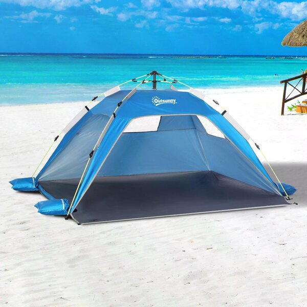 Outsunny Pop-up Beach Tent Sun Shade Shelter for 1-2 Person UV Protection Waterproof with Ventilating Mesh Windows Carrying Bag Aosom UK