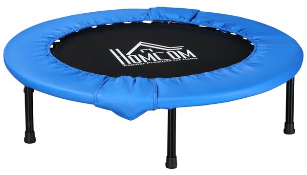 Soozier Φ100cm Foldable Mini Fitness Trampoline Home Gym Yoga Exercise Rebounder Indoor Outdoor Jumper w/ Safety Pad, Blue and Black