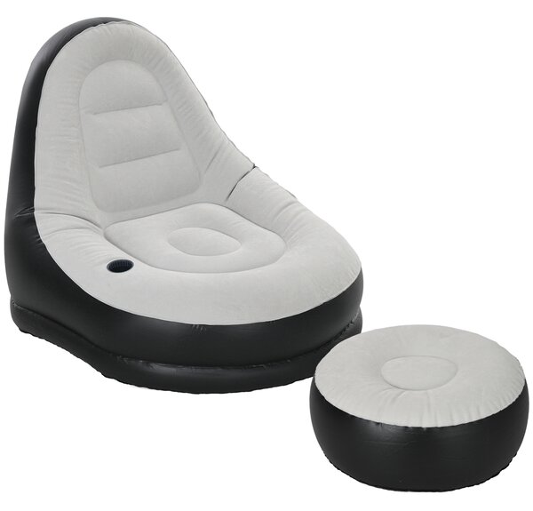 Outsunny Inflatable Lounge Chair and Ottoman Set with Cup Holder, Ideal for Gaming, Reading, Grey Aosom UK